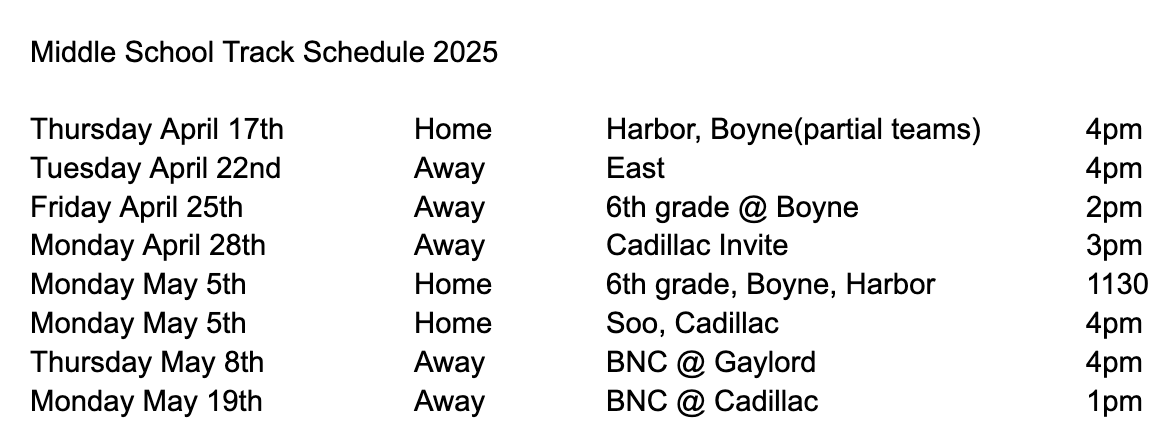 Track Schedule